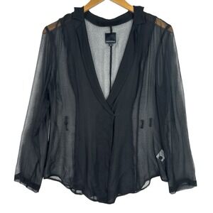 Marienbad 100% Silk Sheer Blouse Women's Size 10 Black Long Sleeve Snap Front